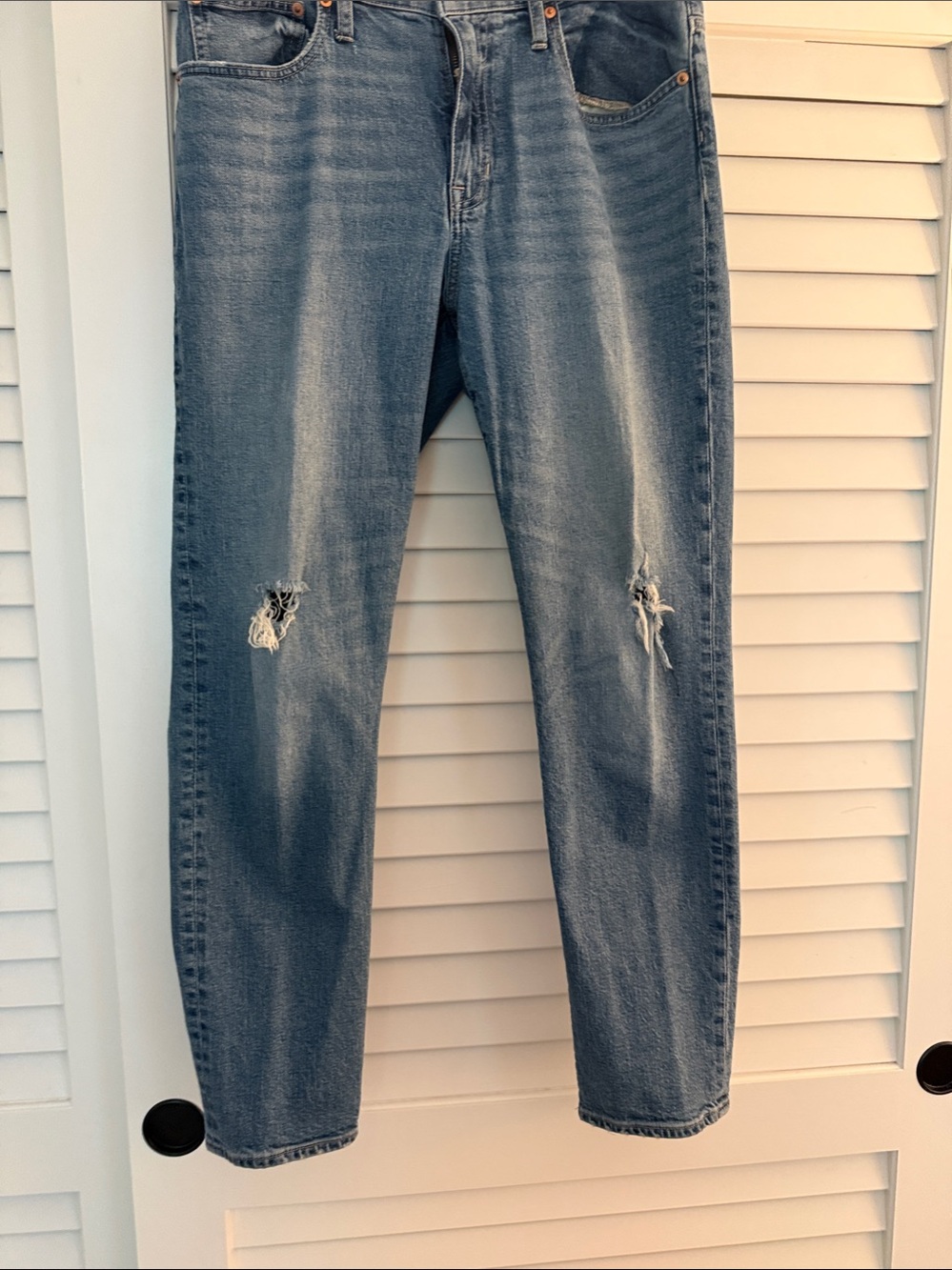 J. Crew Women's Straight-Leg Jeans in Light Blue with Knee Distressing